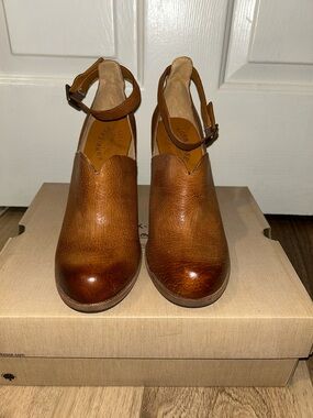 Kork-Ease Cognac Leather Ankle-Strap Clogs